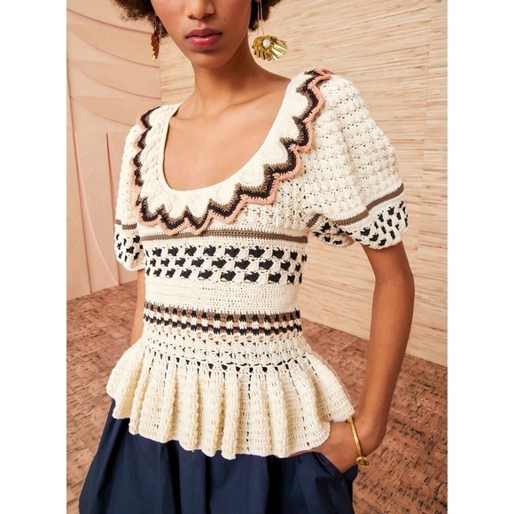 NWOT Ulla Johnson Cream Cotton Short-Sleeve Flor Pullover Sweater Top - Picture 4 of 7